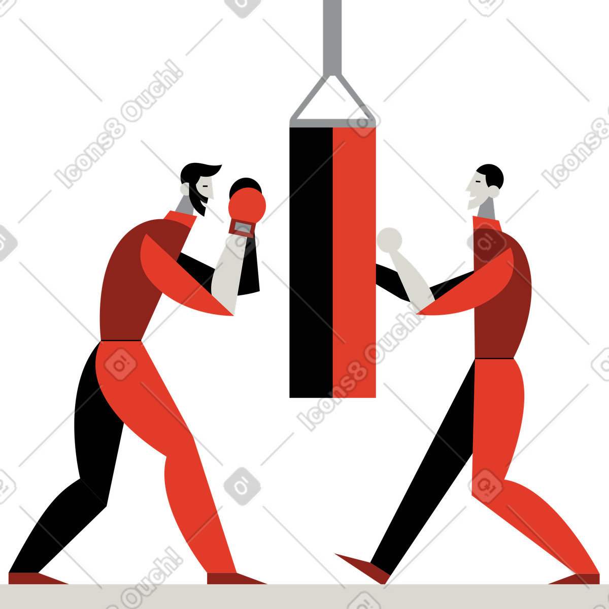Ilustración Boxeadores entrenando con saco de boxeo en estilo Burgundy a descargar en PNG y SVG