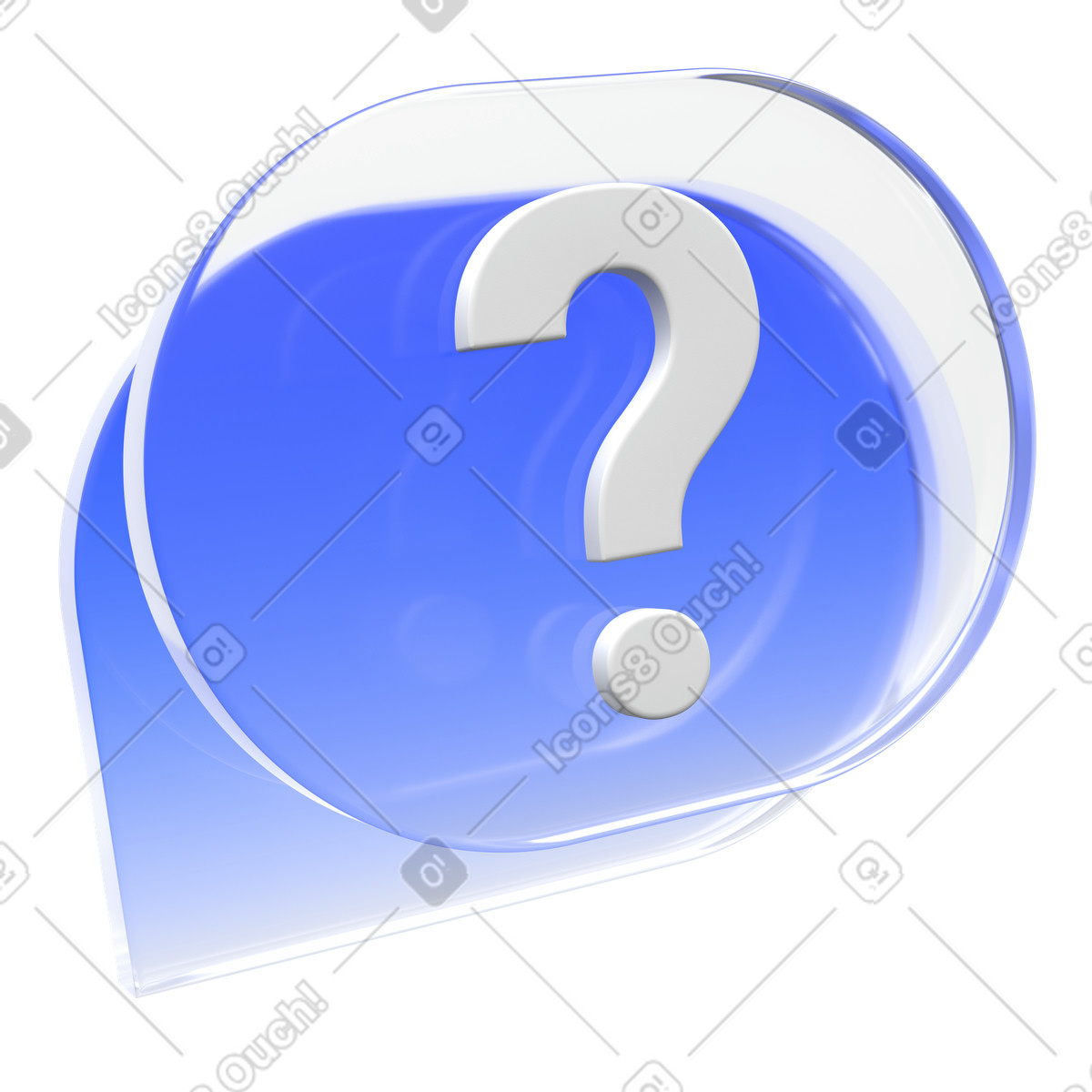 Illustration Icône de chat d'aide, bulle dialogue bleue avec point d'interrogation, symbole support faq dans le style 3D Enterprise à télécharger aux formats PNG, SVG