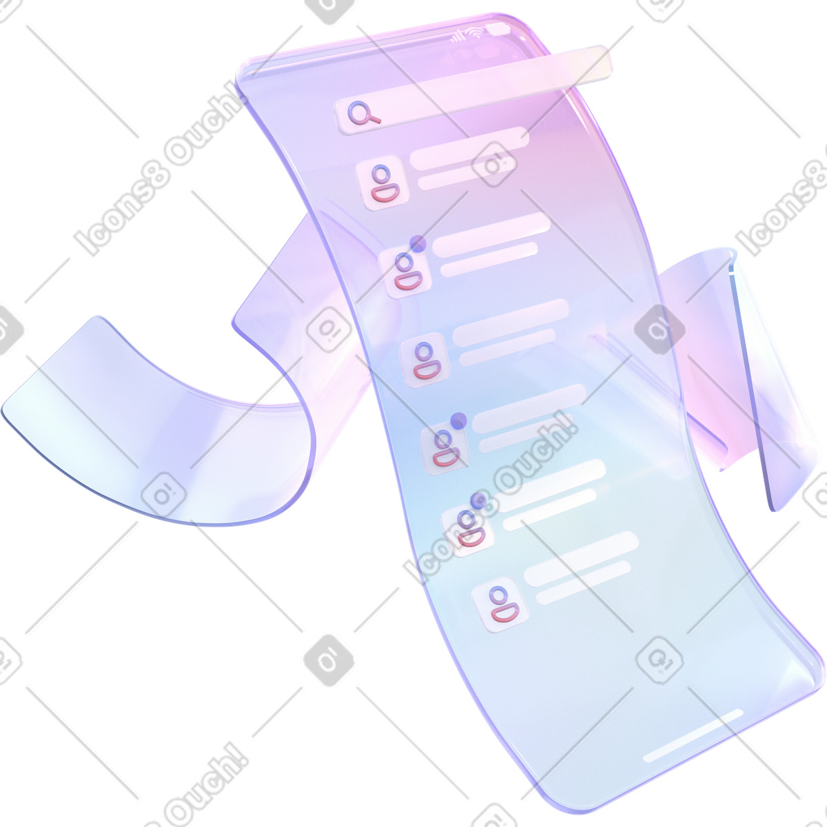 Display flessibile con elenco dei contatti illustrazione in stile 3D Glassy scarica in PNG, SVG