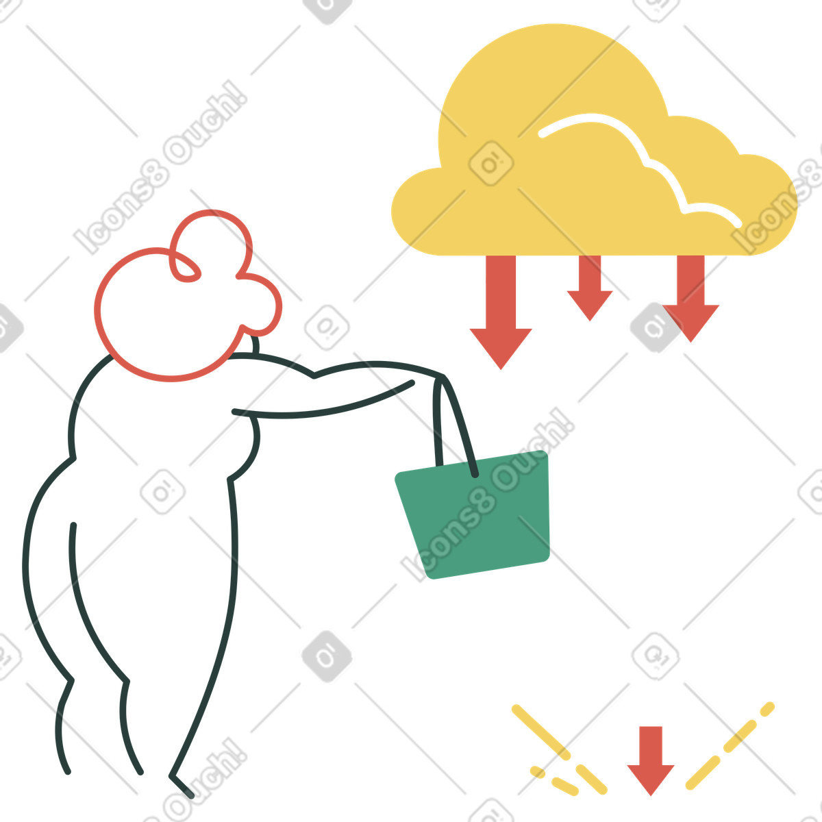 Illustration Femme téléchargeant des fichiers depuis le cloud dans style Macaroni à télécharger aux formats PNG, SVG