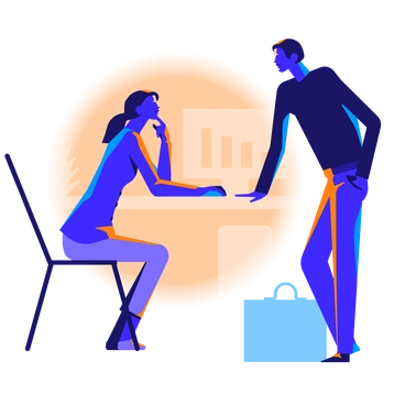 A woman and man engaged in conversation - Worky style illustration