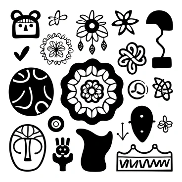A black-and-white illustration featuring a collage of various cultural symbols and patterns from around the world. In the center, there is an intricate mandala design surrounded by a Native American dreamcatcher. On one side, an African tribal mask is depicted next to delicate Japanese cherry blossom patterns. On the other side, there are Celtic knot designs alongside ornate Middle Eastern geometric patterns. The background includes a subtle texture that enhances the diverse elements of the collage without overshadowing them.