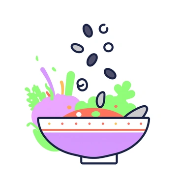 A close-up view of Sichuan peppercorns in mid-air as they are being sprinkled onto a dish. The dish is a shallow bowl, filled with a vibrant sauce that glistens under the light. The peppercorns, appearing in various angles, show their distinct shape and texture. In the background, there are hints of other ingredients, such as chopped green herbs and slices of colorful vegetables, adding depth to the scene. The focus remains on the act of sprinkling the peppercorns, emphasizing their unique appearance and the dynamic motion.