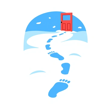 Footprints leading away from an open door in freshly fallen snow