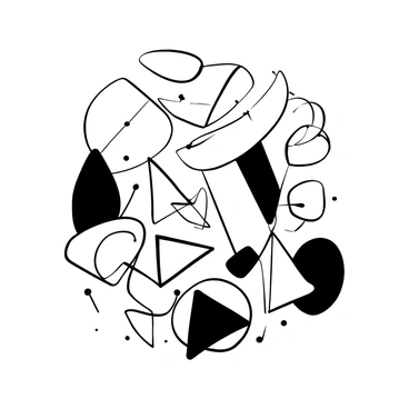 A collection of geometric shapes drawn in fine lines, creating a playful abstract pattern.