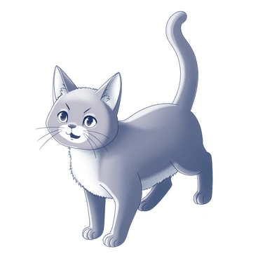 A surprised cat with its fur standing on end, showcasing the effect of static discharge. The cat's eyes are wide open, and its ears are perked up in reaction. The position of its body is tense, with a slight arch in its back. Its tail is raised high, emphasizing its startled state. The fur is visibly fluffed and standing upright, indicating the electric charge. The surrounding space is clear, putting focus on the cat's expression and posture.