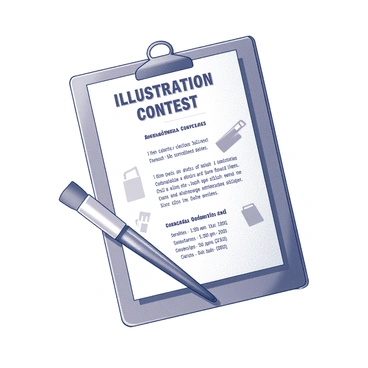 An announcement for an illustration contest prominently featured on a poster. The text "Illustration Contest" is positioned at the top of the poster in large, bold letters. Below this, there are details about the contest, including submission guidelines and deadlines, displayed in smaller text. The layout includes various design elements around the text, such as decorative borders and icons related to art, like paintbrushes and sketchbooks. The poster has an engaging composition that draws attention to the central announcement.