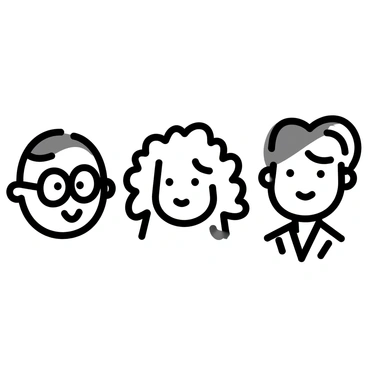 A collection of famous celebrities is depicted, each with exaggerated facial features that highlight their most recognizable traits. A man with a broad smile and large, distinctive glasses is featured alongside a woman with voluminous hair and prominent cheekbones. Another celebrity is shown with an oversized jawline and an iconic hairstyle. Each figure is outlined simply, utilizing bold lines to emphasize their unique characteristics, while maintaining a minimalistic approach to the overall composition.