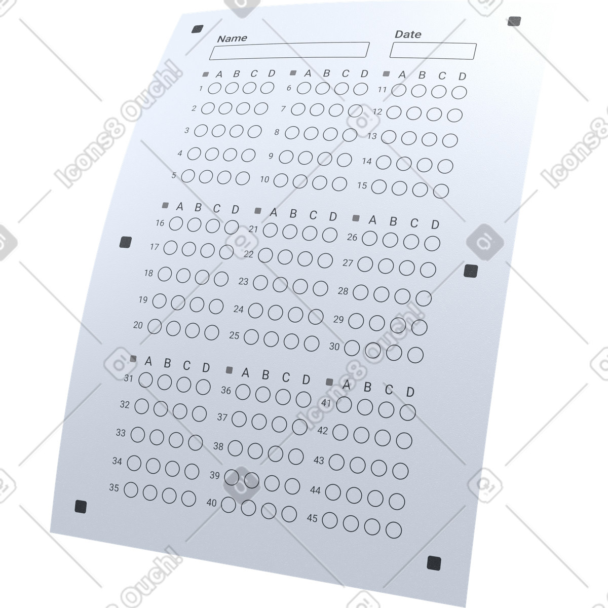 Illustration Questionnaire d'évaluation scolaire, document standardisé, évaluation des performances élèves dans le style 3D Pro à télécharger aux formats PNG, SVG