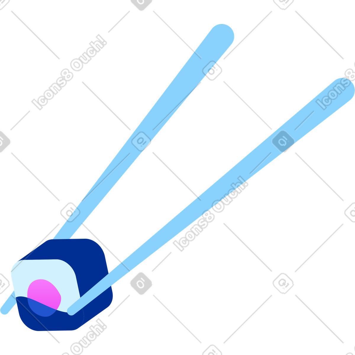 Sushi roll taken with chopsticks illustration in Glossy style download in PNG, SVG