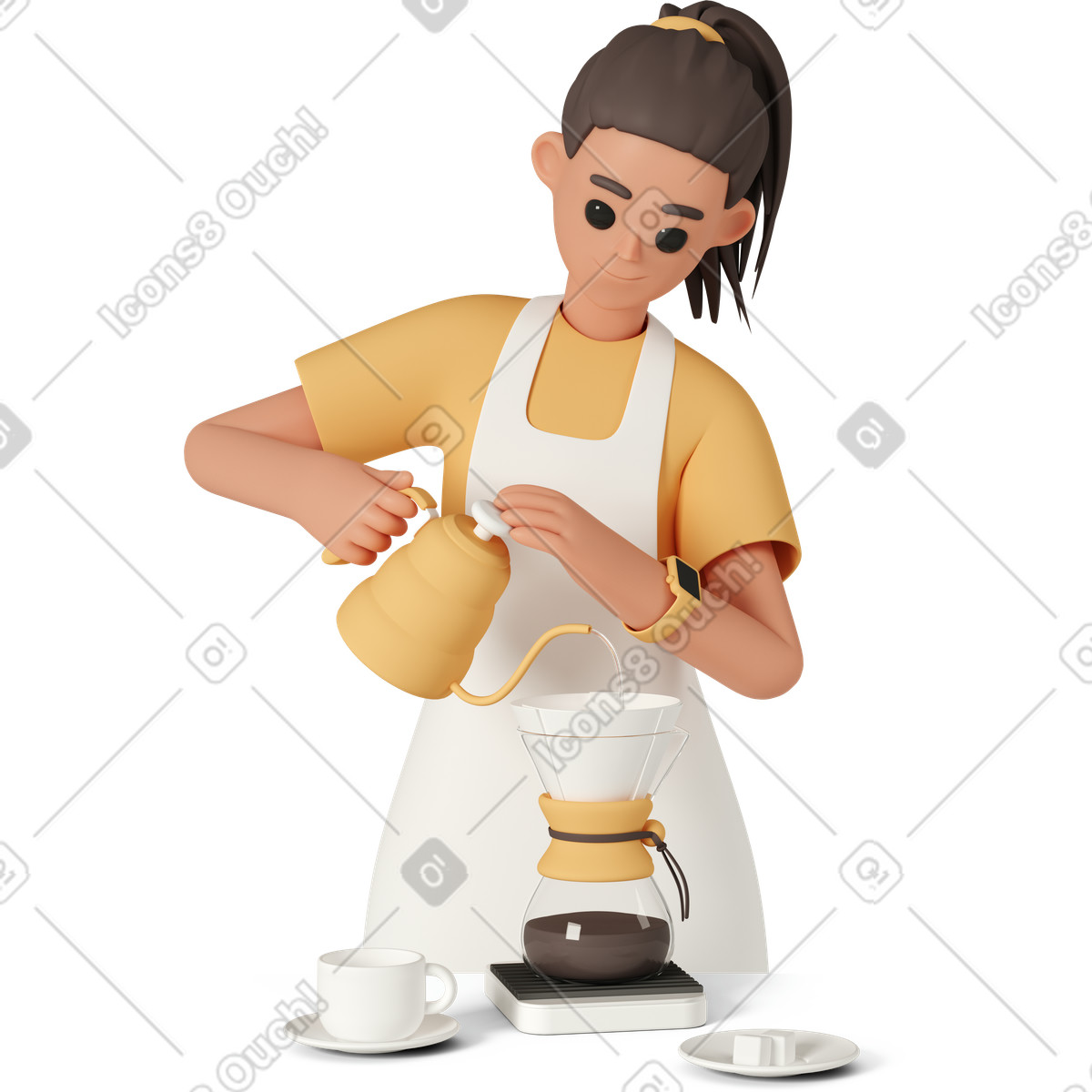 3D Casual life スタイルの Barista making coffee のイラストをPNG、SVG形式でダウンロード