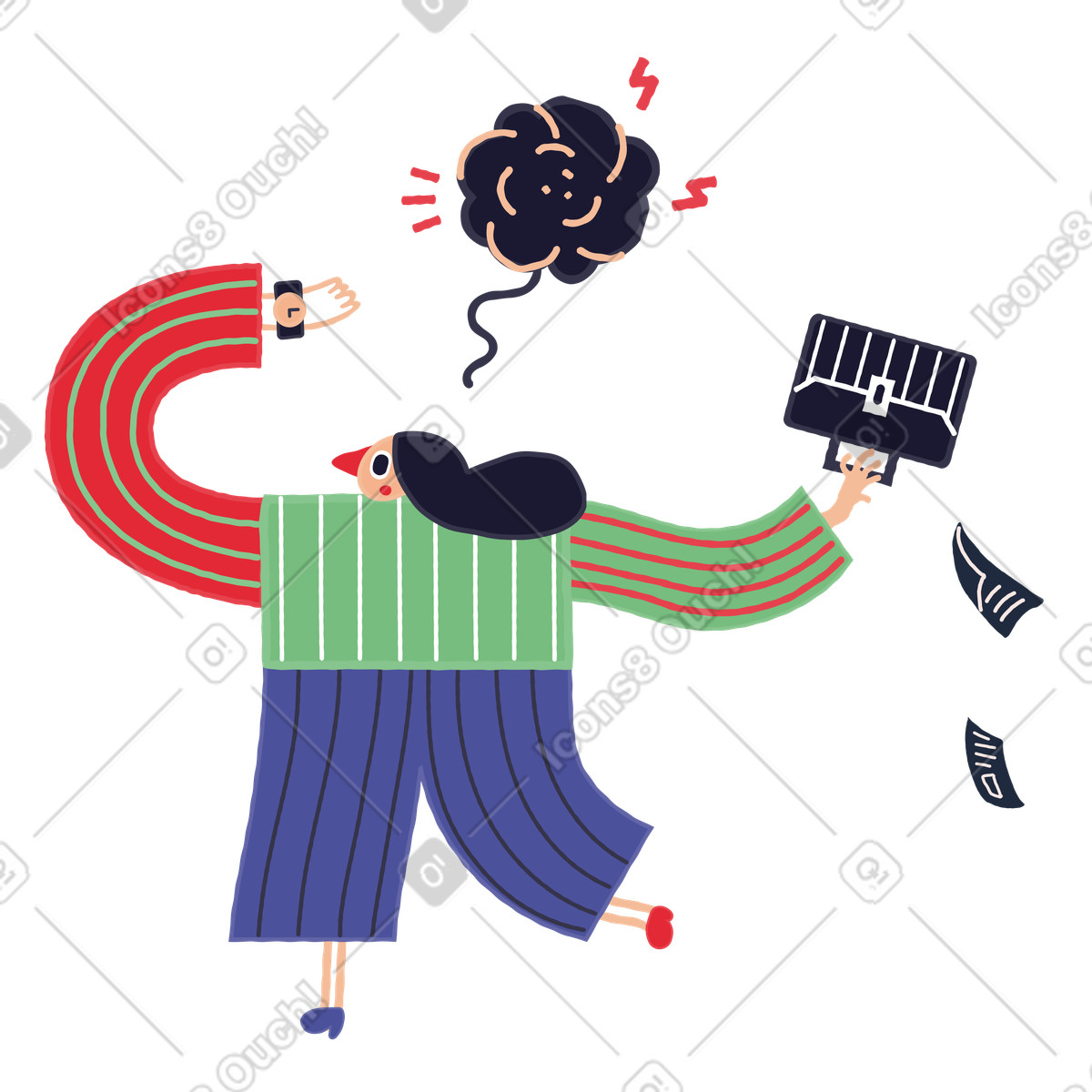 Imprenditore alle prese con lo stress lavorativo illustrazione in stile Stripy scarica in PNG, SVG