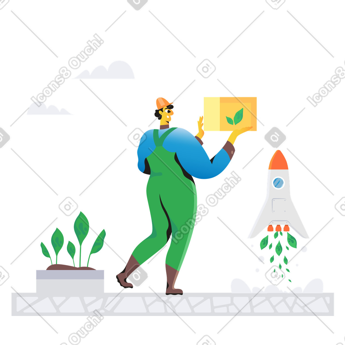 Scientist launching a rocket using biofuel illustration in Jaconda style download in PNG, SVG