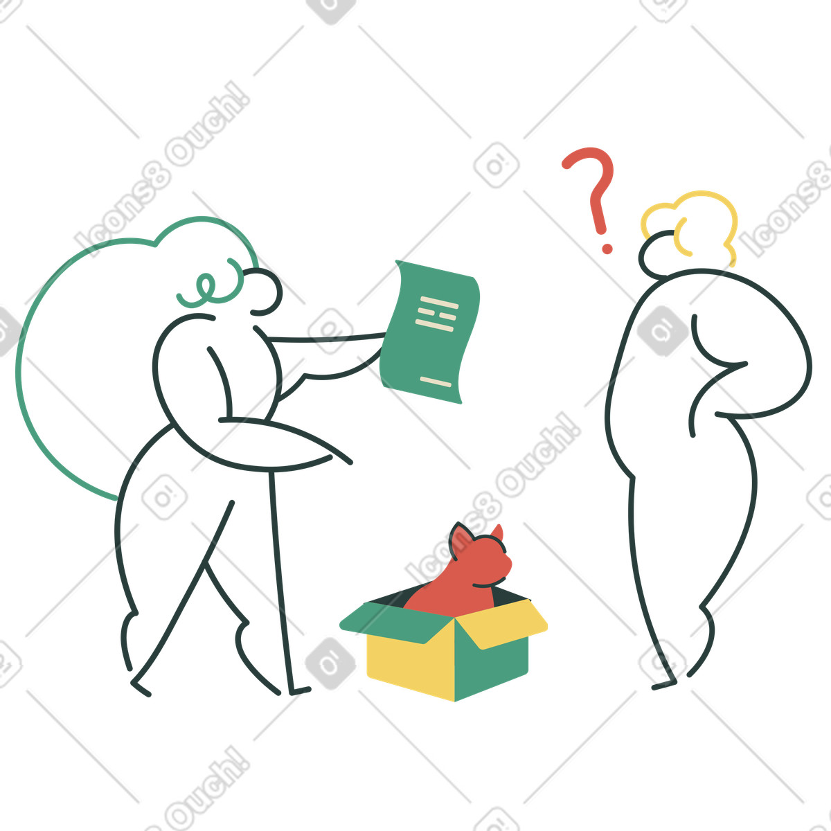 Ilustración Repartidora pidiendo a una mujer que firme por un gato en el paquete estilo Macaroni descargar PNG y SVG