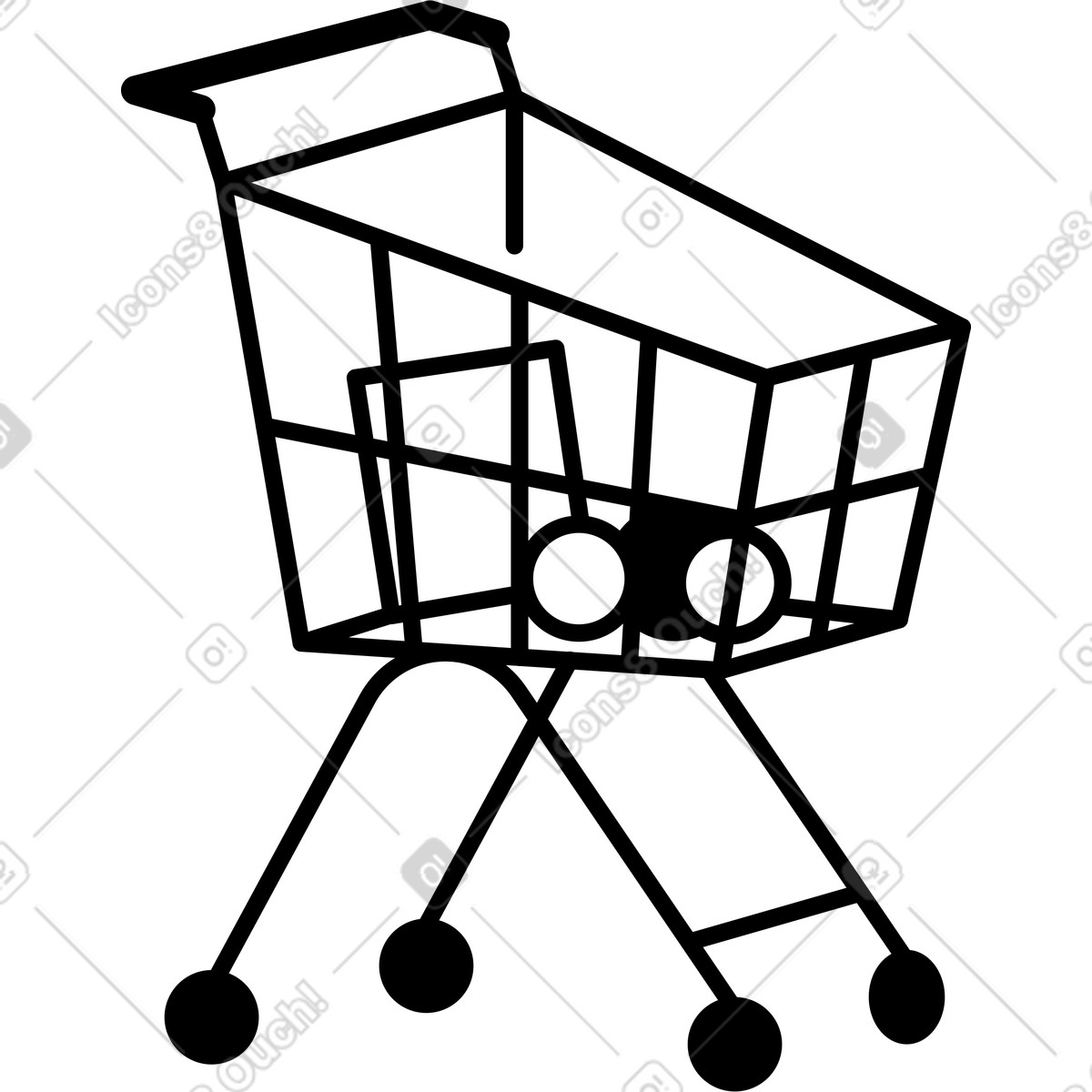 Shopping cart icon with two wheels and tilted basket shape-Illustration im Notion Line Art-Stil als Download in PNG, SVG