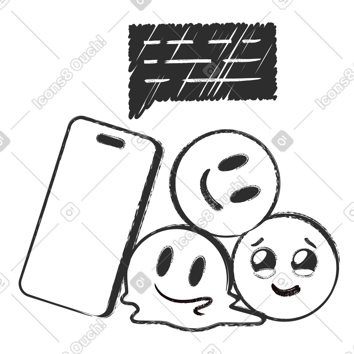 Smartphone and assorted emoji chat bubble, Social media or instant messaging illustrazione in stile Graphite scarica in PNG, SVG