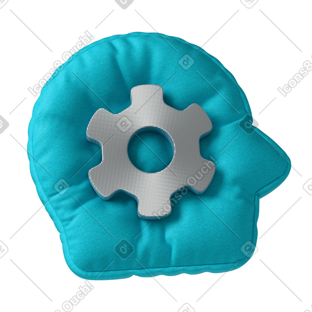 Learning human head with gear illustration in 3D Plush icons style download in PNG, SVG