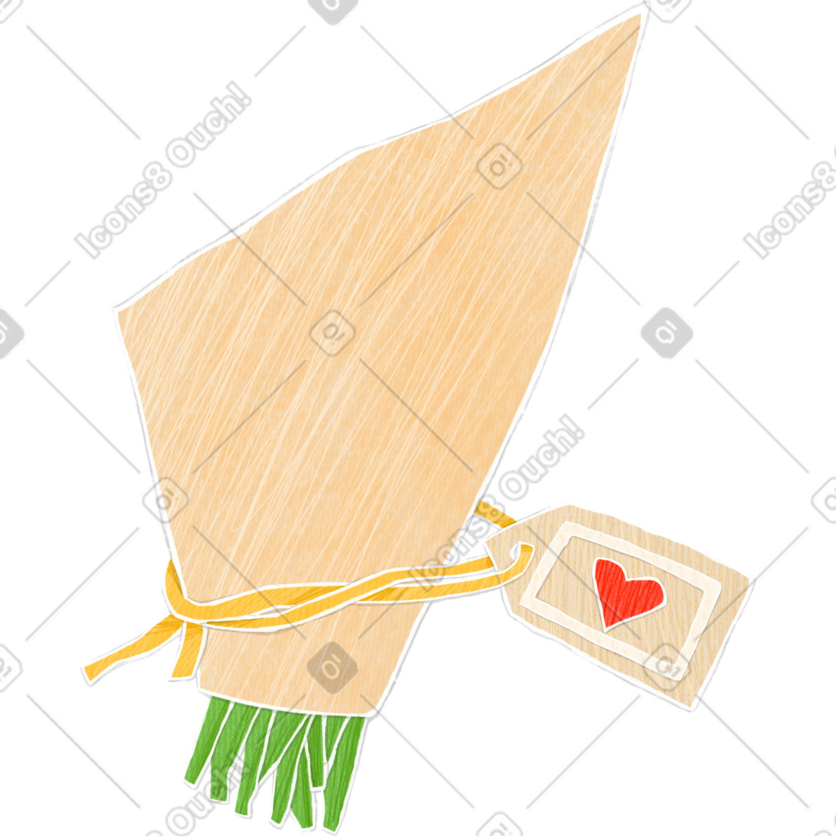 下载 Crafty 风格的 一束心形鲜花的工艺包装纸 插画，支持 PNG、SVG 格式