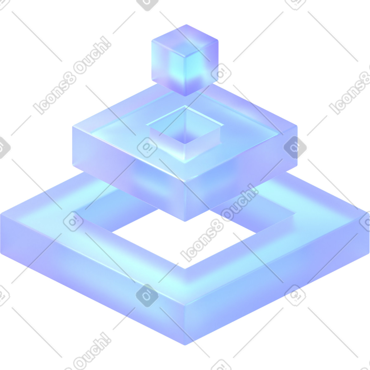 Two squares and a cube illustration in 3D Glassy style download in PNG, SVG