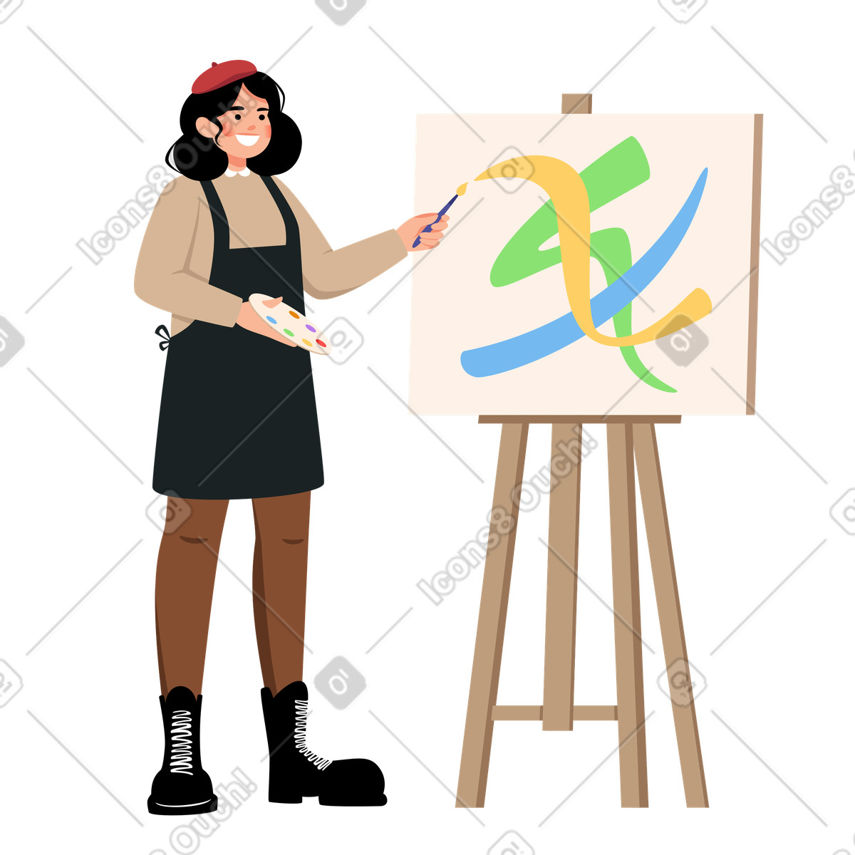 Artista con una tavolozza in mano illustrazione stile Lagom scarica PNG, SVG