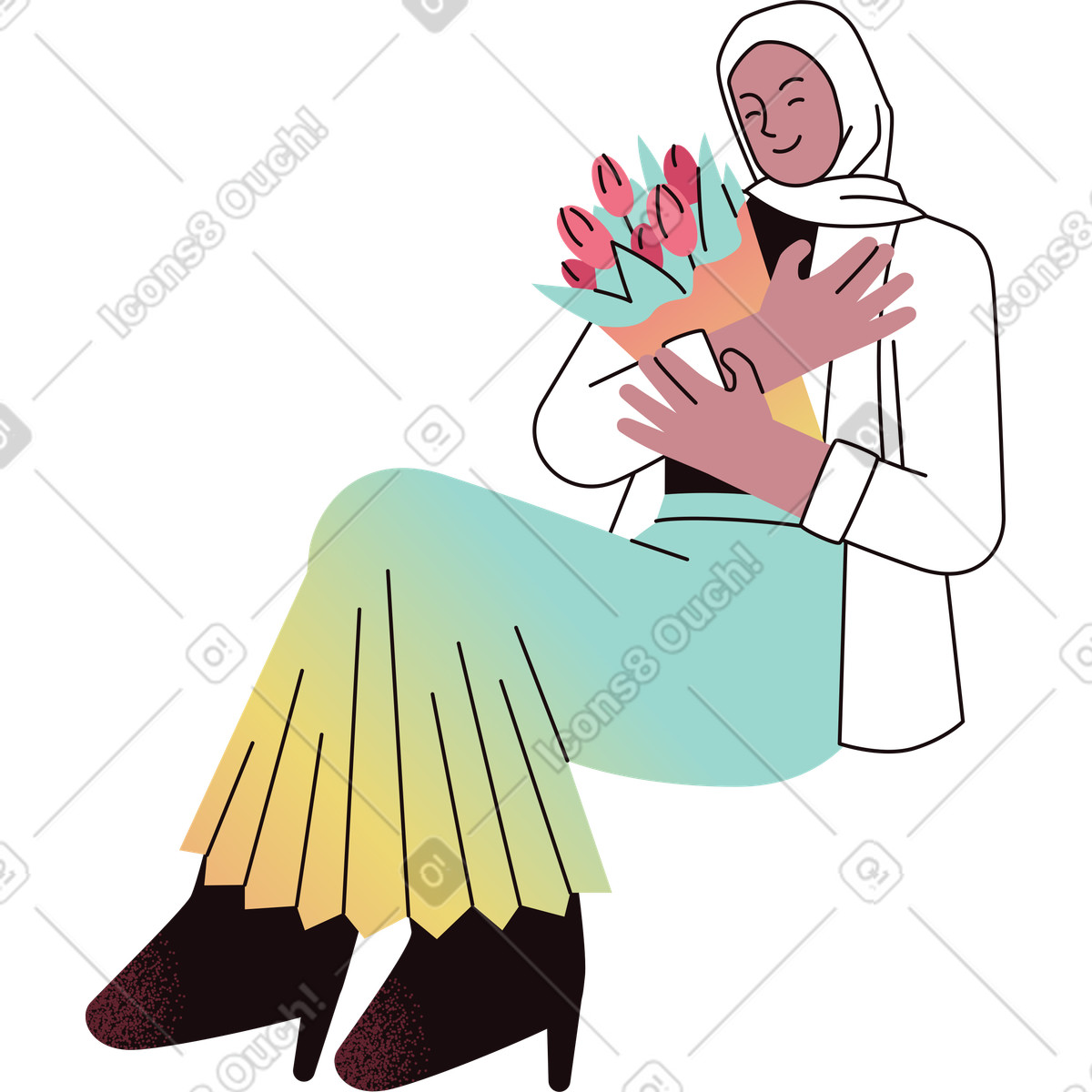 Delight スタイルの 花束を持ったイスラム教徒の女性 のイラストをPNG、SVG形式でダウンロード