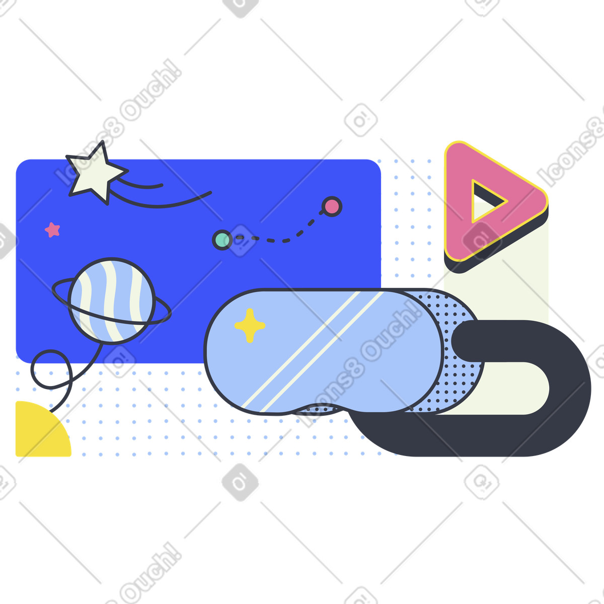Virtual reality headset with planet illustration education technology clipart image PNG