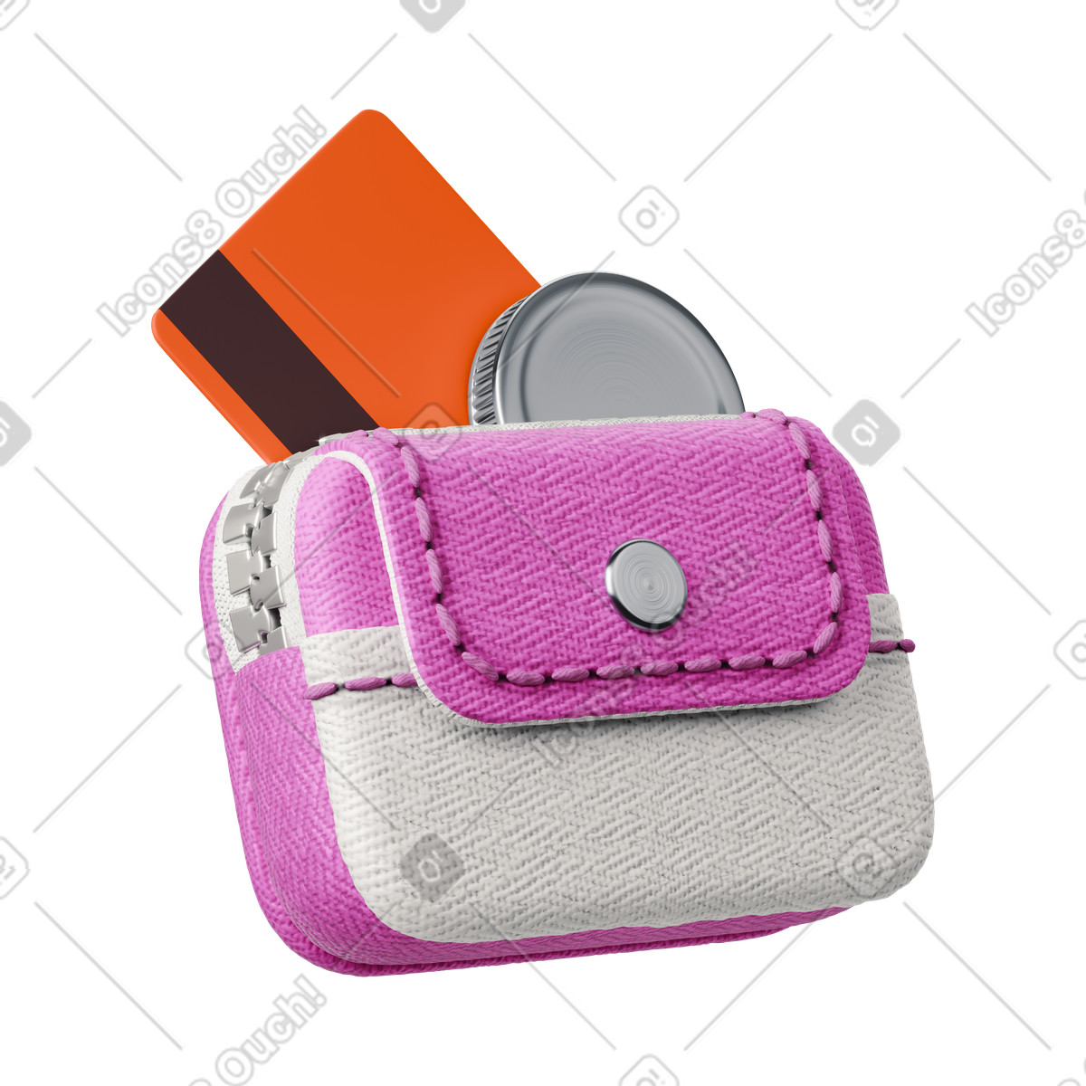 Ilustración Pink wallet with credit card and coin en estilo 3D Stickle a descargar en PNG y SVG