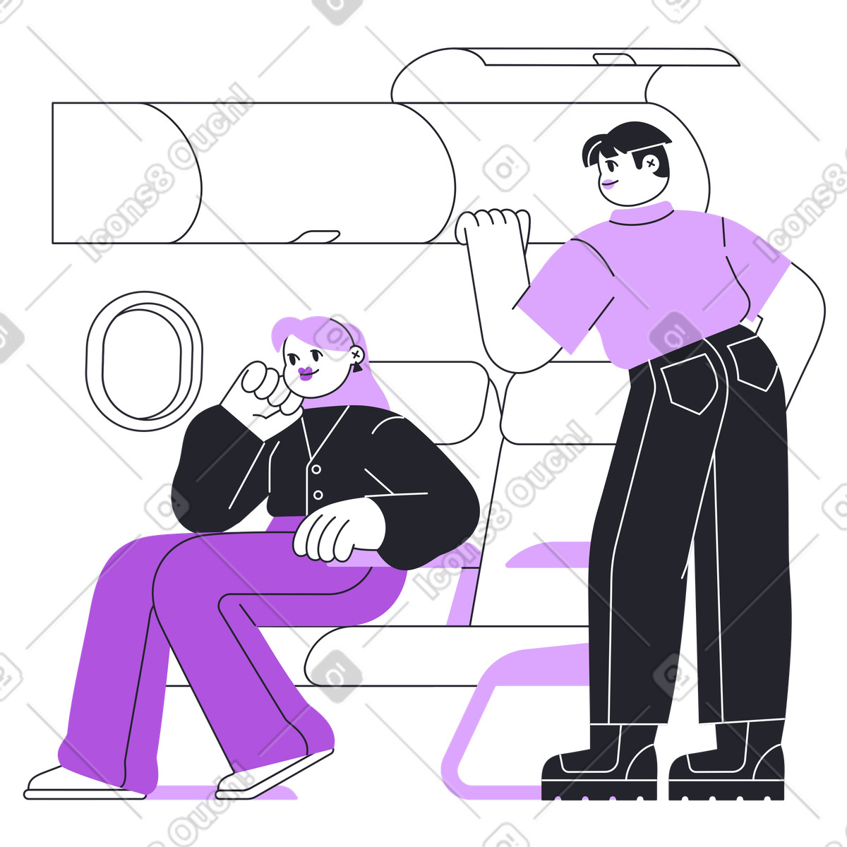 Illustration Passagers aériens montant à bord de l'avion dans le style Grapy télécharger aux formats PNG, SVG