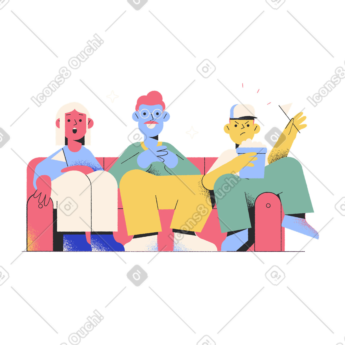 Family watching movies at home illustration in Pablo style download in PNG, SVG