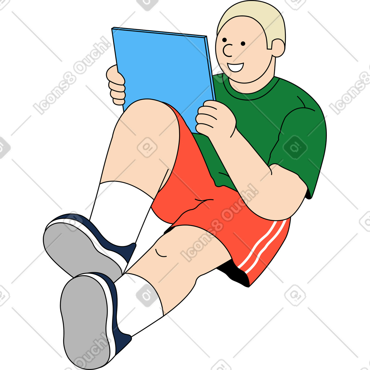 Ilustração de Jovem sentado e segurando um disco vinil nas mãos em no estilo Kindy para baixar em PNG, SVG