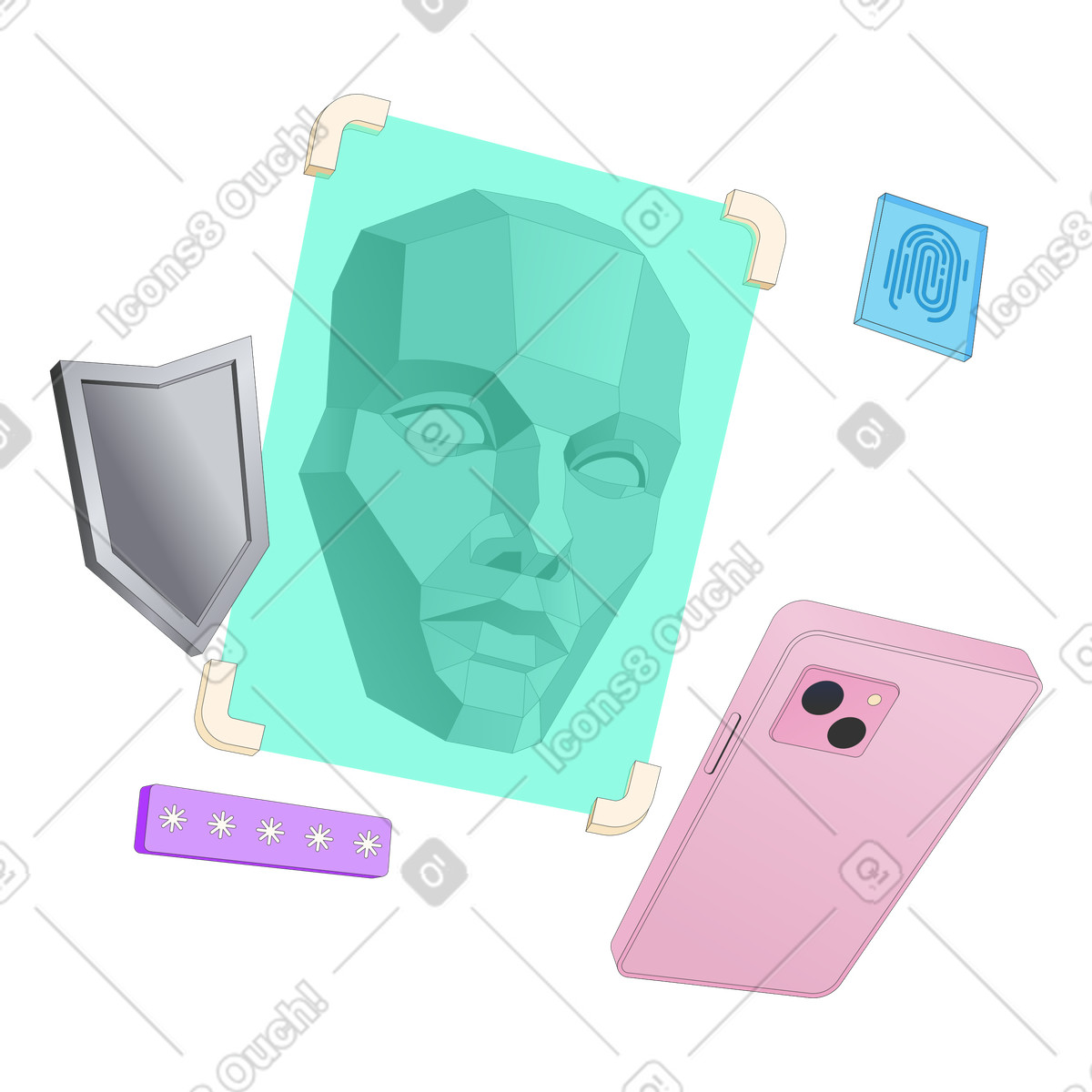 Анимированная иллюстрация Проверка подлинности face id на смартфоне в стиле Kit — скачать в форматах GIF, Lottie (JSON), AE