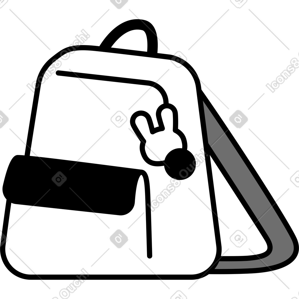 Backpack with keychain accessory and shoulder strap minimal line drawing illustration in Notion Art style download in PNG, SVG
