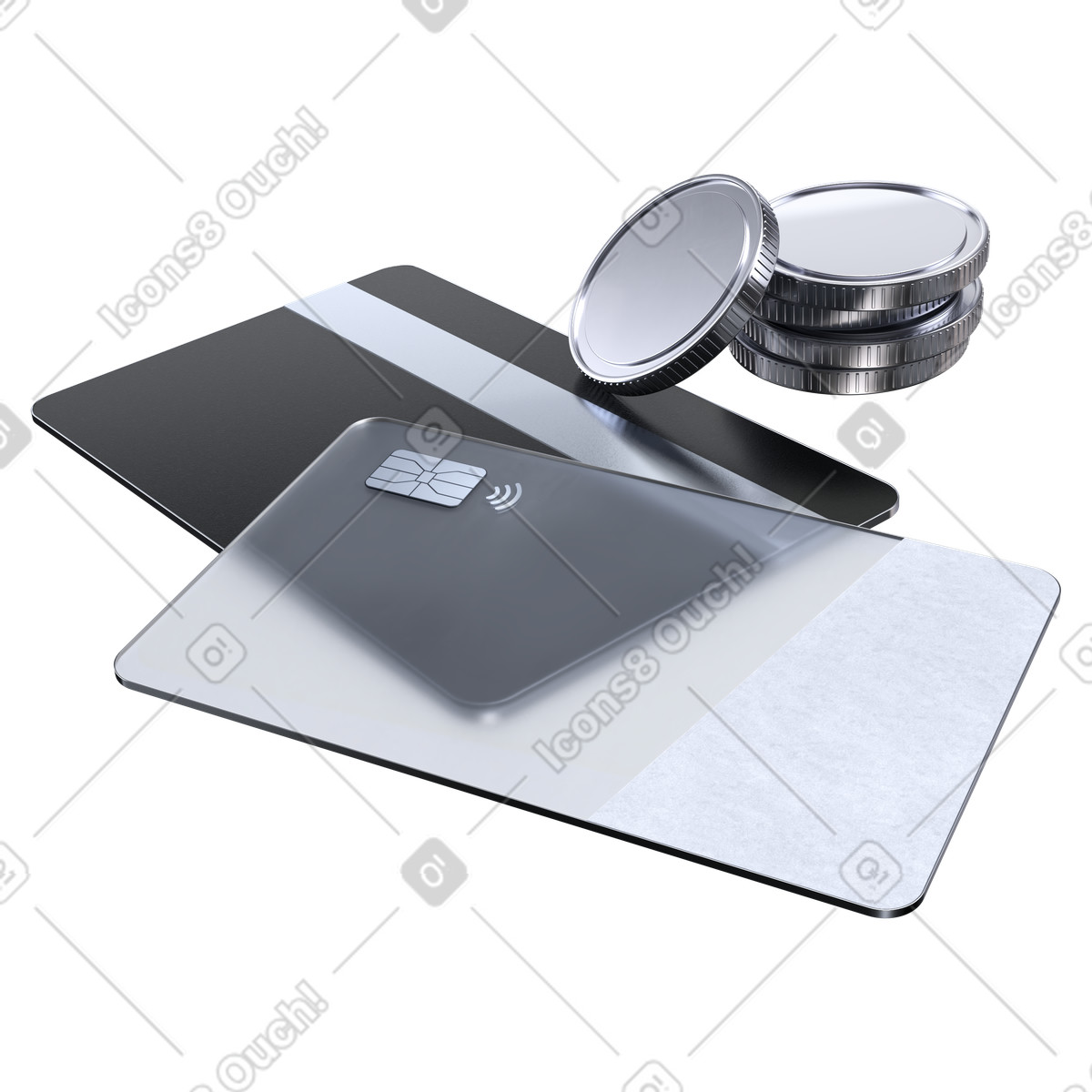 Digital payment, Credit cards stack, Cashless transaction illustration in PNG, SVG
