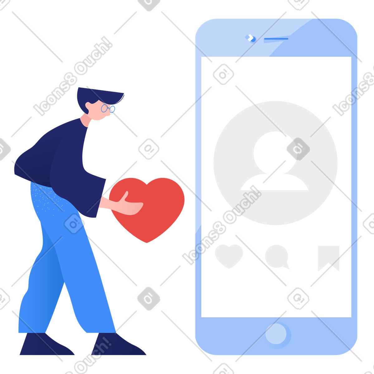 Illustration Homme donnant un like au profil aux formats PNG et SVG