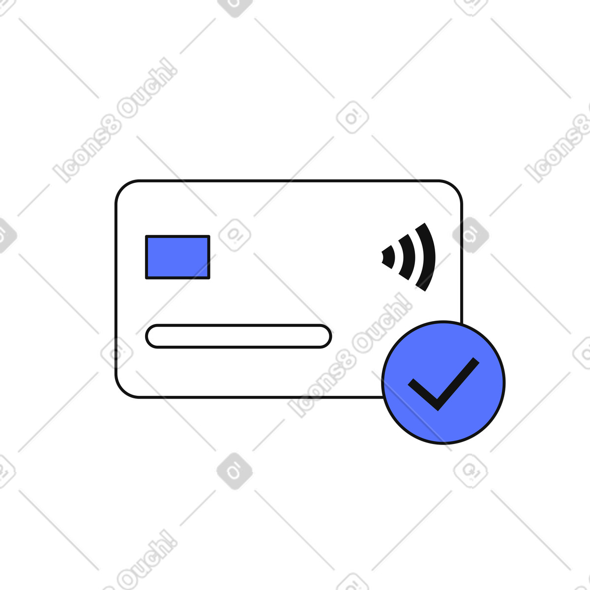 Иллюстрация NFC payment card authorization confirmed with approval check в стиле Main — скачать в форматах PNG, SVG