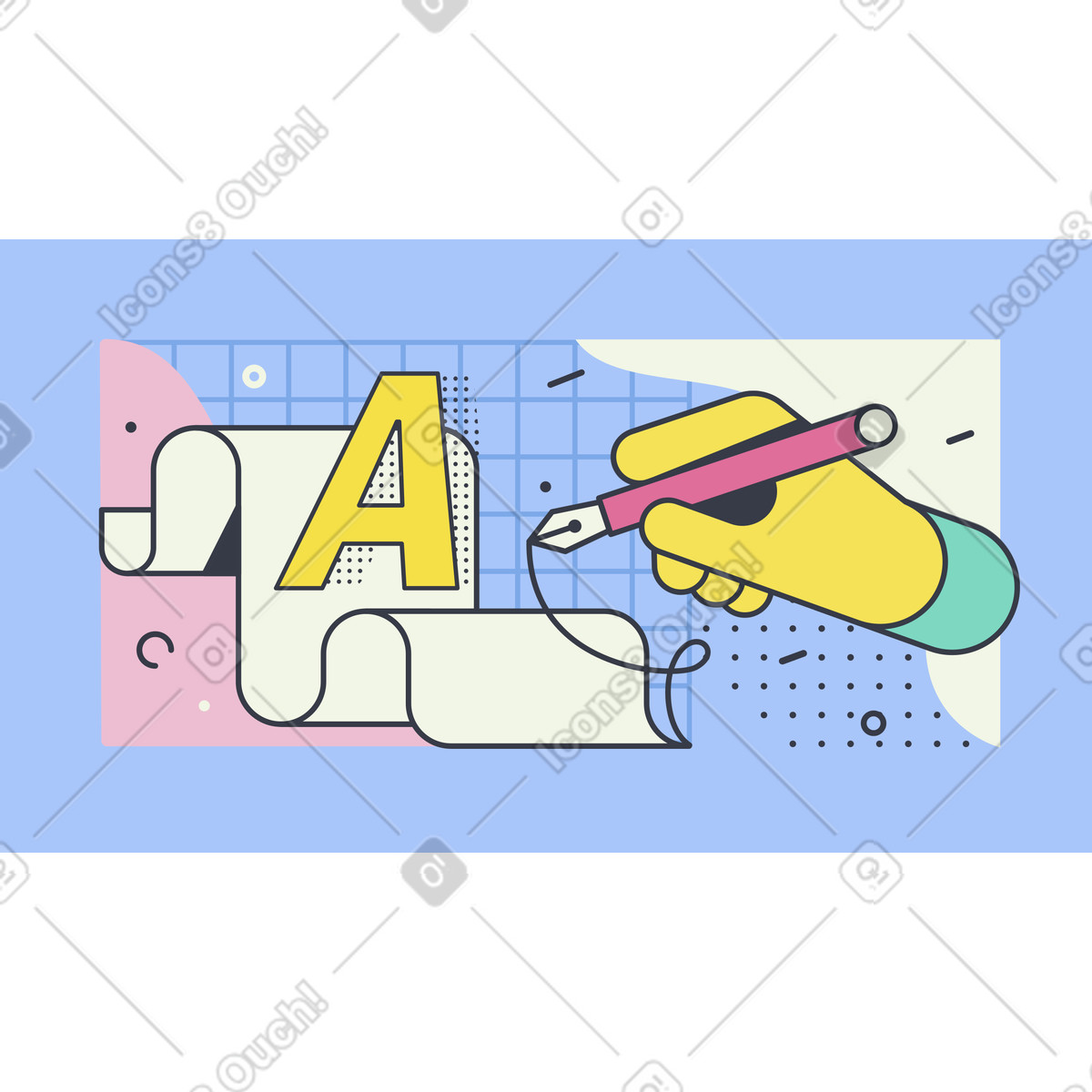 Hand with а pen writing illustration in Abstract style download in PNG, SVG