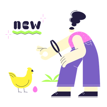 A person interacting with a chicken and egg - Mellow style illustration