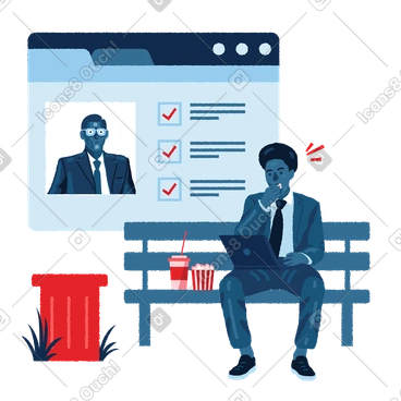 HR looks through CVs while having lunch in a park PNG, SVG