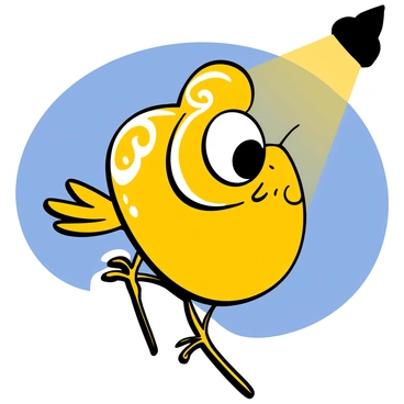 Close-up of a golden badminton birdie with big eyes glistening under a spotlight. The birdie has a shiny, reflective surface that captures the light, highlighting its unique shape and texture. The background is softly blurred to emphasize the birdie, creating a sense of focus on its shimmering details.