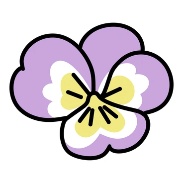 A close-up illustration of a single "pansy flower" with vibrant purple, yellow, and white petals. Each petal displays "intricate details" including delicate veins and a velvety texture. The flower's center has a striking "yellow and black pattern." The background is a simple, solid color to emphasize the beauty of the pansy.