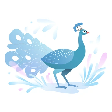 A peacock is standing elegantly in gentle rain. Its vibrant feathers are adorned with glistening droplets, highlighting the intricate patterns and rich colors. The peacock has its tail feathers fanned out, creating a stunning display. Surrounding the peacock are delicate blades of grass, softly swaying in the light breeze created by the rain. The atmosphere is filled with a sense of tranquility as the rain falls gently around the scene.