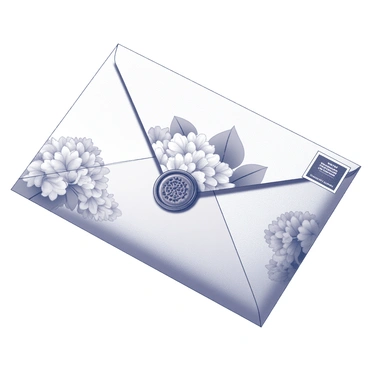 An envelope with a hydrangea design wax seal, ready for a letter to be sent
