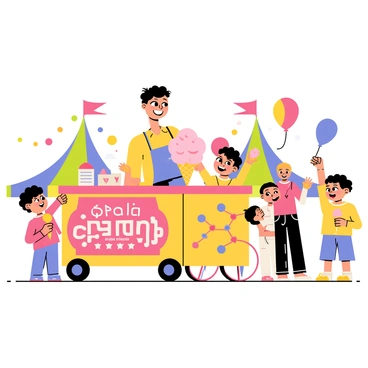 A vendor selling fluffy pink cotton candy to eager children at a circus fair