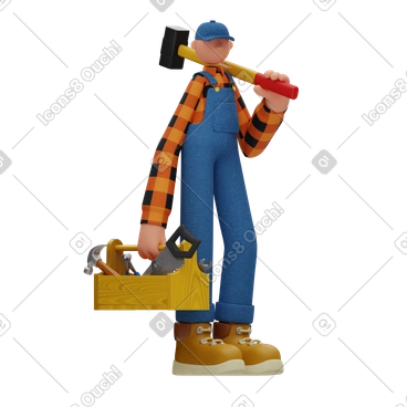 Man with toolbox holding hammer animated illustration in GIF, Lottie (JSON), AE