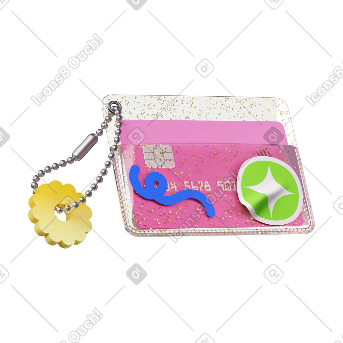 Cardholder with card and stickers illustration in 3D Stickle style download in PNG, SVG