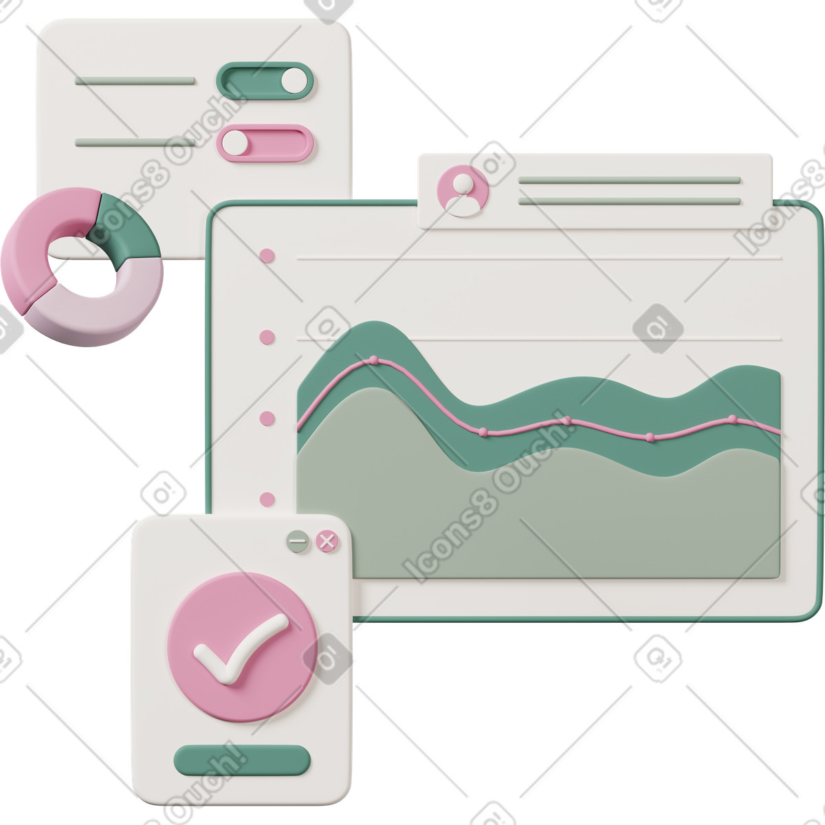 3D Casual life 스타일의 Chart window with analytics 일러스트레이션 PNG, SVG 다운로드