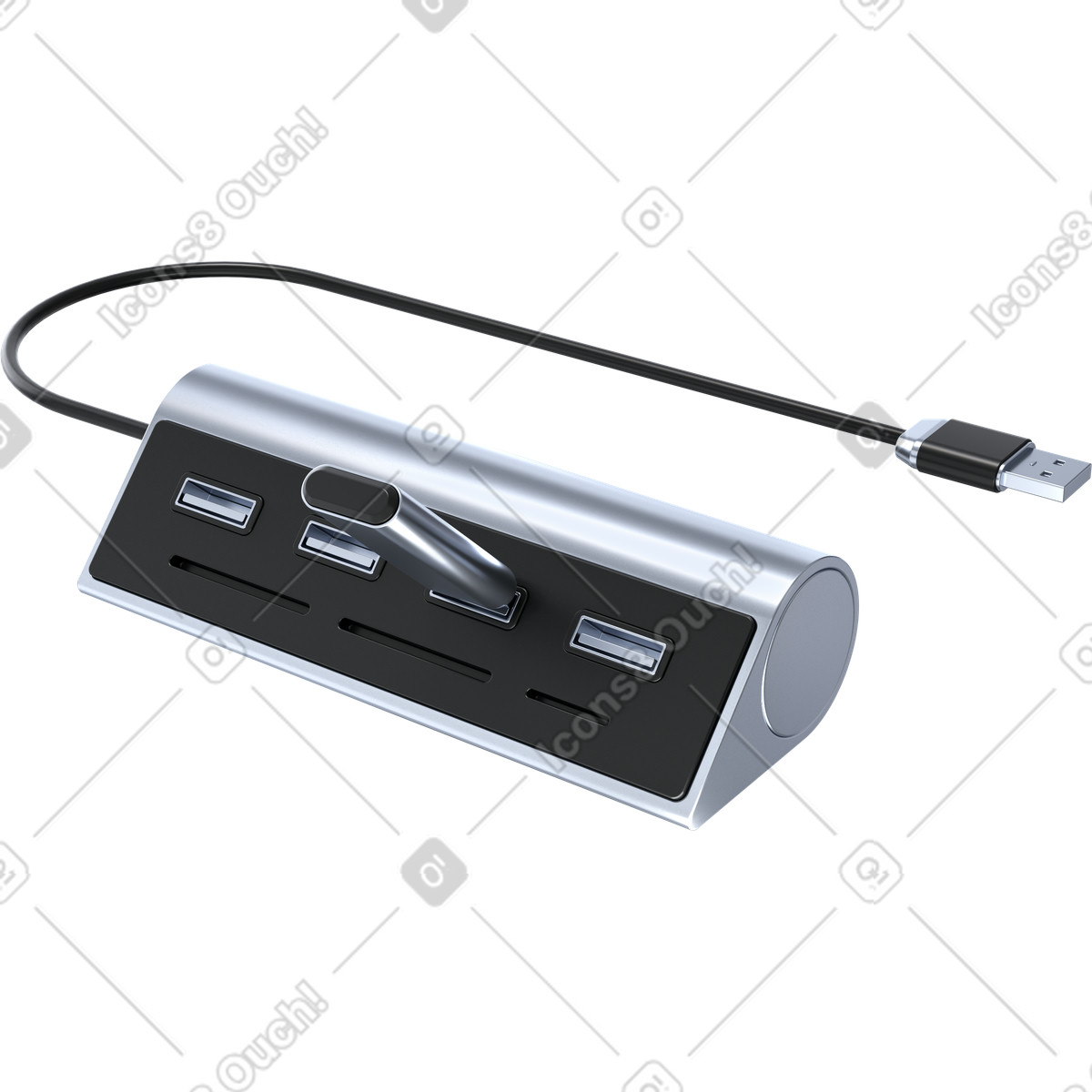 下载 3D Pro 风格的 USB docking station with multiple ports for office productivity 插画，支持 PNG、SVG 格式
