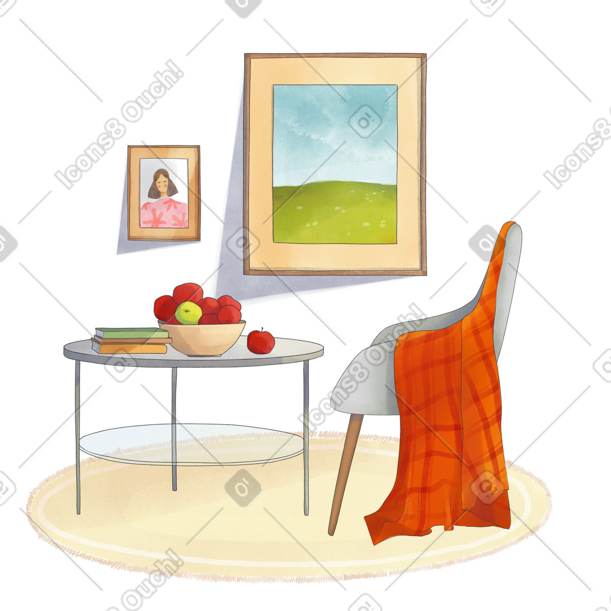 Armchair with coffee table illustration in Seasons style download in PNG, SVG