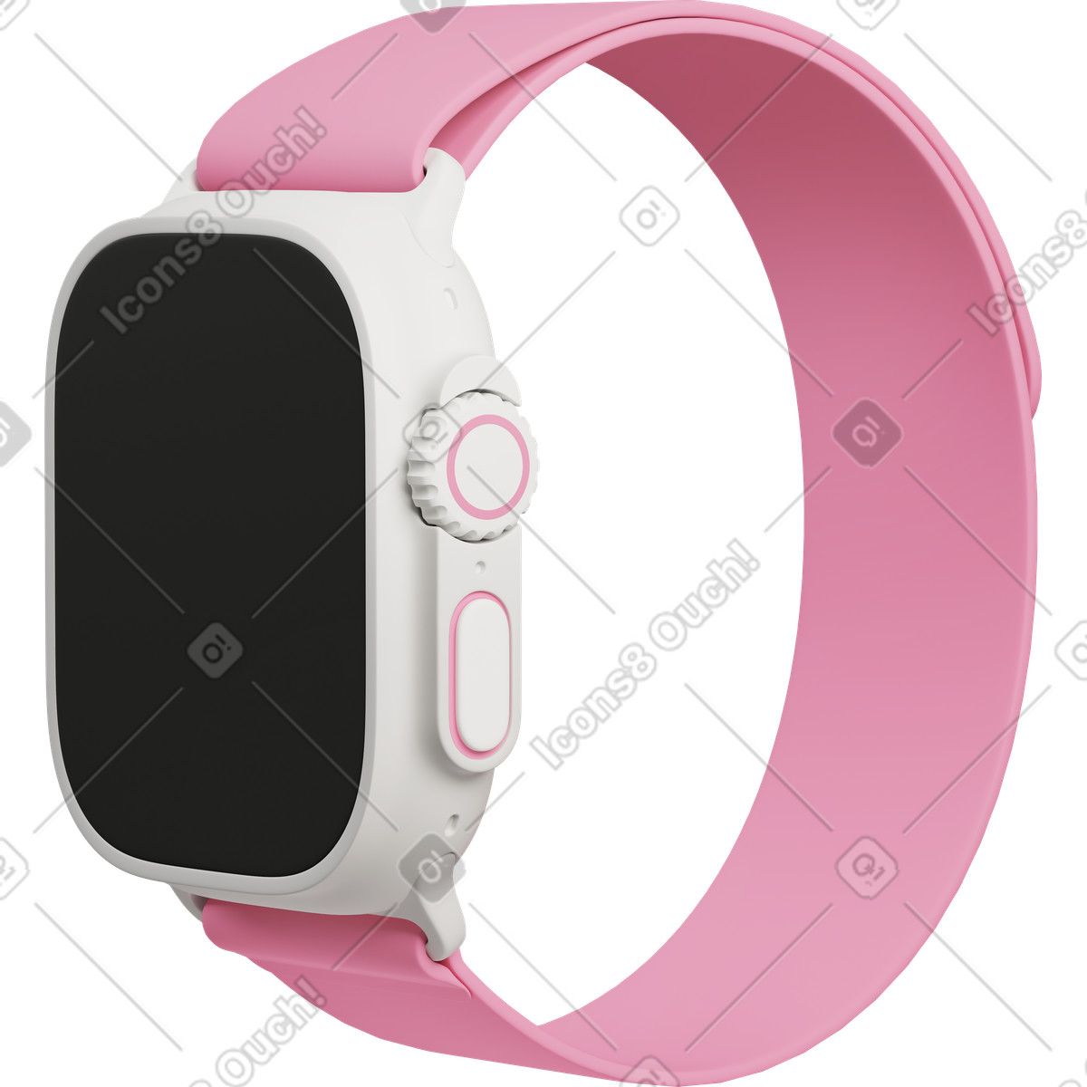3D Casual life スタイルの Rotated view of pink smartwatch のイラストをPNG、SVG形式でダウンロード
