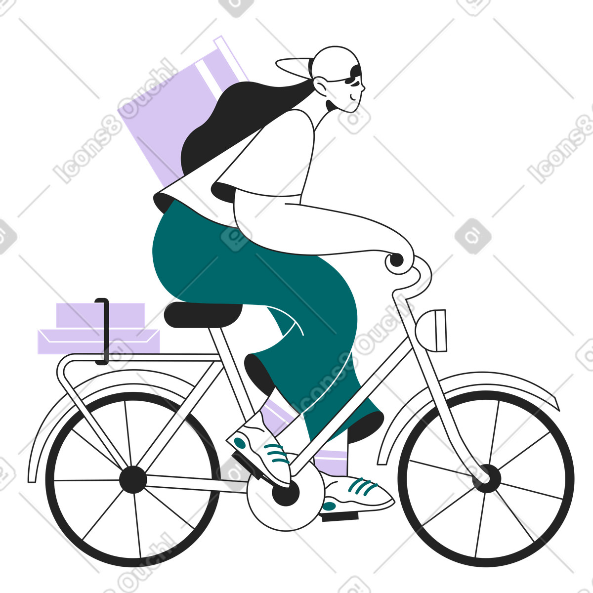 Ilustración Food delivery worker on bicycle, Urban service and last mile logistics en estilo Sammy Line a descargar en PNG y SVG